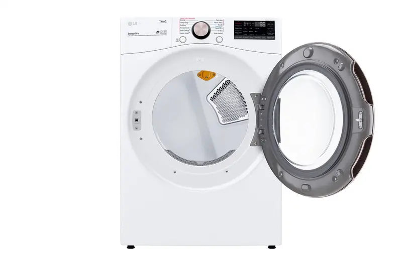 LG 7.4 Cu. Ft. Ultra Large Capacity Front Load Electric Dryer with TurboSteam™ with door opened