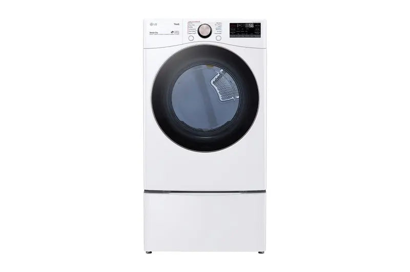 LG 7.4 Cu. Ft. Ultra Large Capacity Front Load Electric Dryer with TurboSteam™ on pedestal 