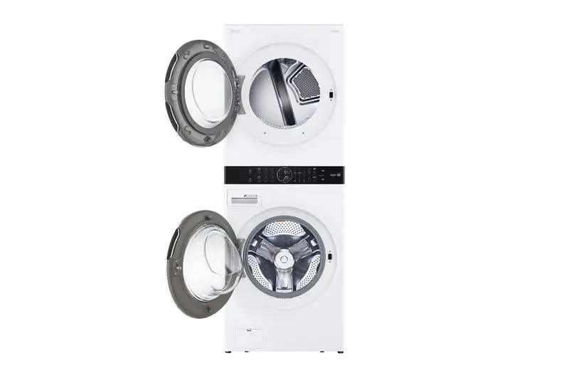 Front of LG WashTower™, 4.5 Cu. Ft. Washer, 7.4 Cu. Ft. Dryer in white with doors opened